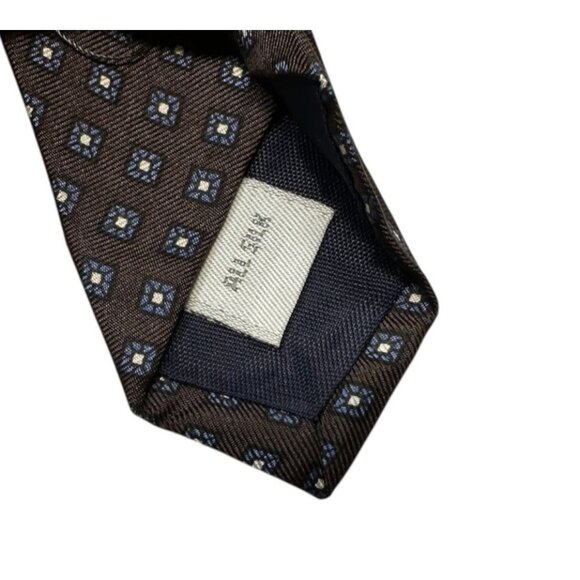 Pierre Cardin Brown & Blue Geometric Pattern Silk Necktie - Picture 6 of 6